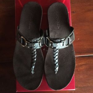 Aerosoles dark brown & silver-tone thong sandals
